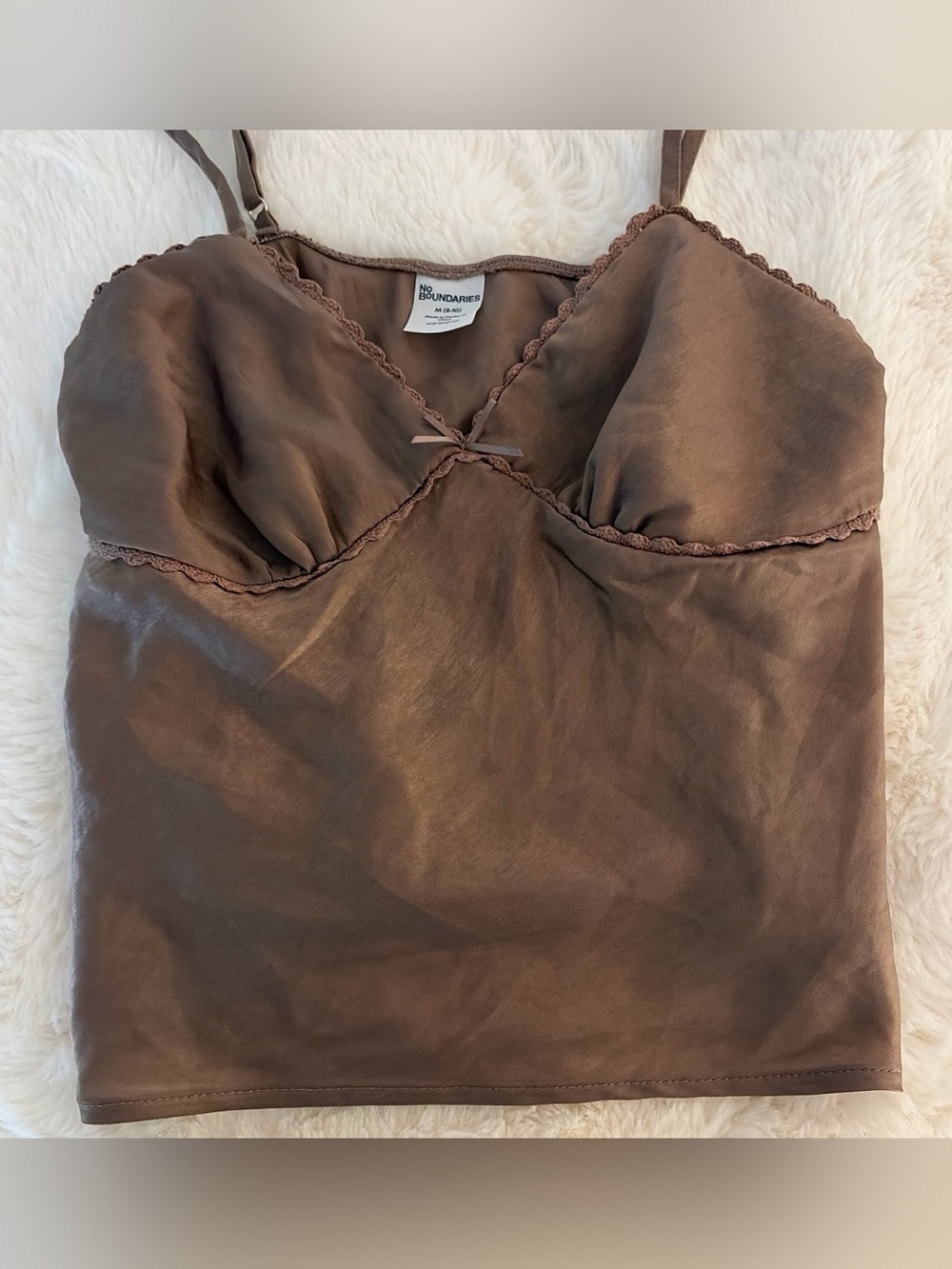 No Boundaries Brown Satin Cami with Trim